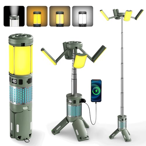 Tesmax Green Telescopic Camping Light with Stand 40H Playtime, Magnetic Base