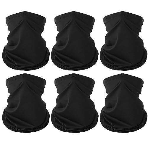 Summer Face Cover Scarf - 6 Pack Neck Gaiter for UV Protection - Black