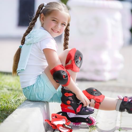 Kids Protective Gear Set - Knee Pads, Elbow Pads & Wrist Guards - Red, Small