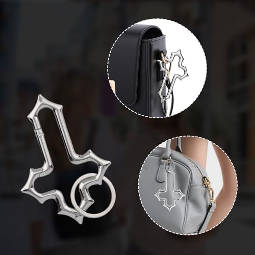 Silver Cross Carabiner Clip Keychain - Y2K Style Accessory