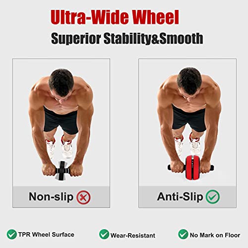 Ab Roller Wheel for Core Strength Training - Red with Knee Pads