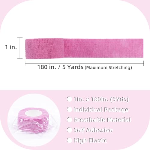 Self Adhesive Bandage Wrap - 1 Inch x 5 Yards, 12 Pack - Pink