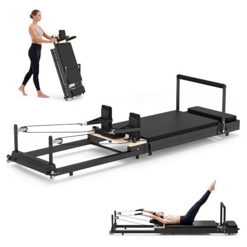 Foldable Pilates Reformer Machine - Compact & Silent - Black - 77"