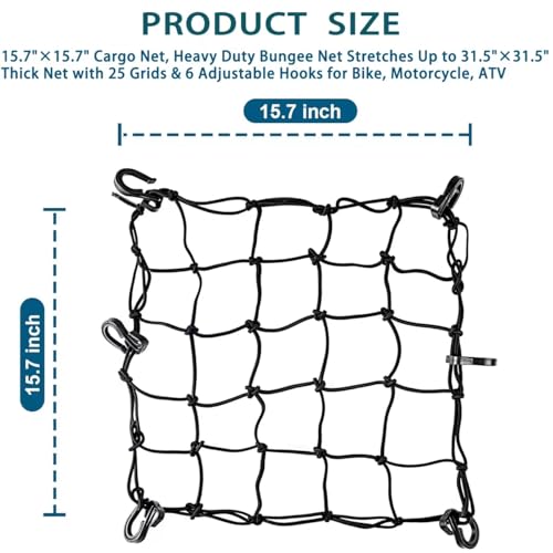 Bike Cargo Net - Expandable Bungee Net with 6 Hooks, 15.7" x 15.7" - 1 Pack
