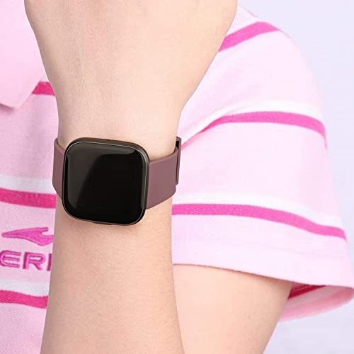 Soft Silicone Bands for Fitbit Versa 2 / Lite - 3 Pack Large (Black, Smoke Violet, Milk Tea)