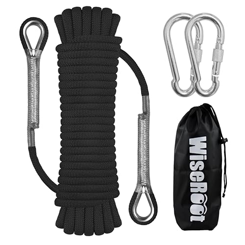 WiseRoot 8mm Static Climbing Rope 32ft Black CE/ASTM Certified Outdoor Rope