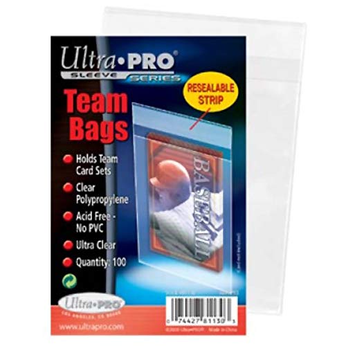 Resealable Team Bags for Trading Cards - Acid-Free Polypropylene, 100 Pack