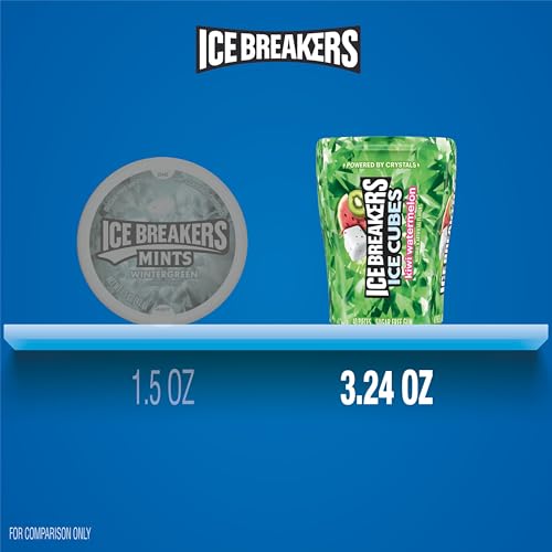 Ice Breakers Ice Cubes Kiwi Watermelon Sugar-Free Chewing Gum Bottles 6 Pack (40 Count Each)