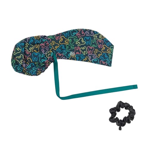 Adjustable Scrub Cap with Silky Inner Lining and Buttons - Teeth Print