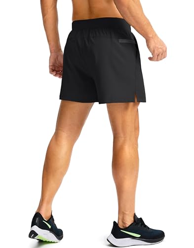 Soothfeel Men's Athletic Running Shorts 5 Inseam Zipper Pockets Medium Black