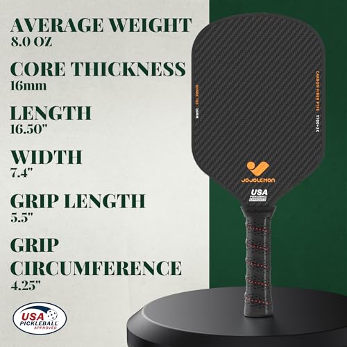 Carbon Fiber Pickleball Paddle with 16mm Polymer Core - Black