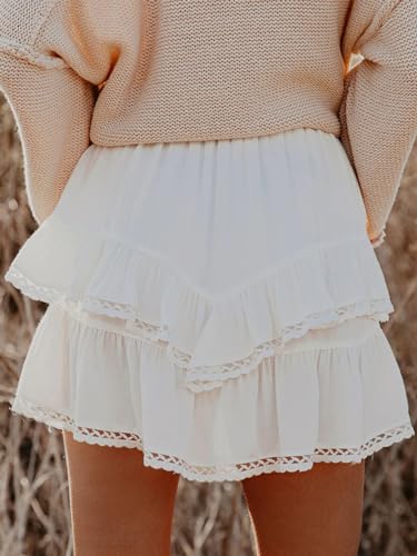 High Waist Boho Ruffle Tiered Skorts for Women - Casual Mini Shorts