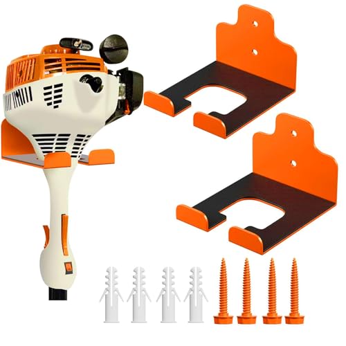 Garage Organizer Trimmer Rack, Garden Power Tool Hanger Weed Whackers Holder Wall Mounted for Grass Trimmer, Hedge Trimmer, Garage Trimmer, Garden Tools,2 Pack(Orange)