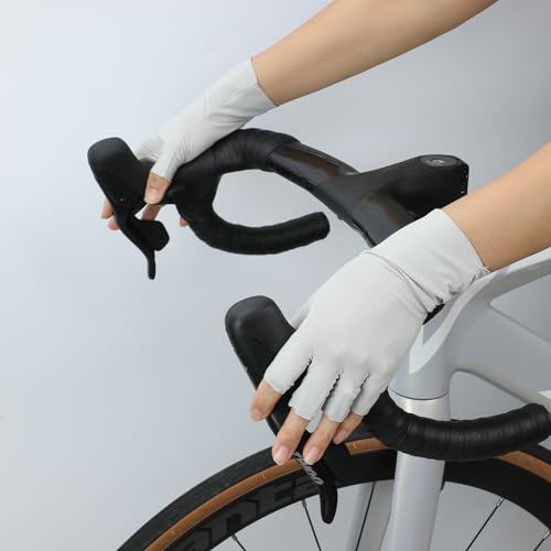 Senkary 3 Pairs Sun Protection Gloves – Ice Silk Fingerless UV Protection Driving Gloves in Khaki, Gray & Black