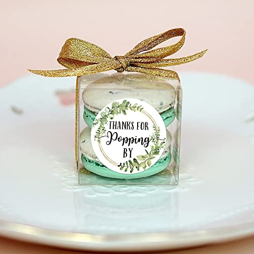 Thanks for Popping By Stickers - 2-Inch Greenery Favor Labels, 50-Pack