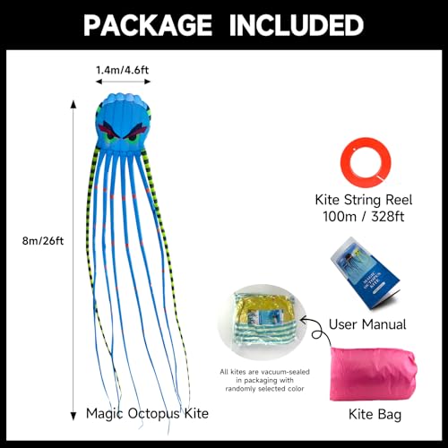Blue Giant Octopus Kite 26ft for Adults Outdoor Fun Large 3D with Reel