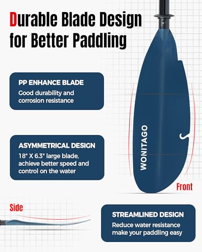 WONITAGO Adjustable Fiberglass Kayak Paddle 240-260cm Blue Lightweight Fishing Oar