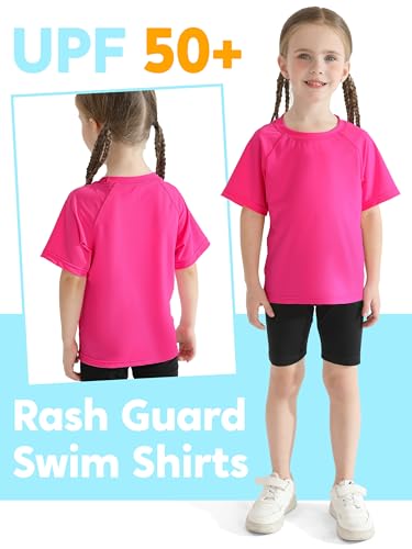 UPF 50+ Girls Rash Guard Swim Shirt - 5T / White, Pink, Hot Pink
