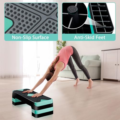 Aerobic Exercise Step Platform with Adjustable Risers - Green