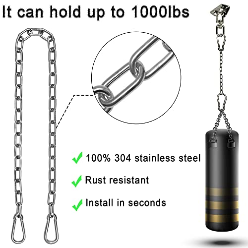 Gelury Silver Hammock Hanging Kit with 39-inch Chain, 1000lbs Capacity, Swivel Hooks for Indoor & Outdoor Use