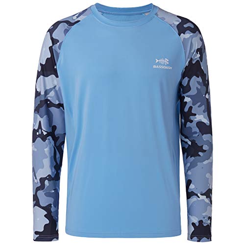 BASSDASH UPF 50 Men's Camouflage Long Sleeve Quick Dry Fishing Tee – X-Large, Carolina Blue Camo