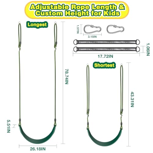 Green 2 Pack Heavy Duty Kids Swing Seats with 79" Adjustable Rope, Supports 330LBS