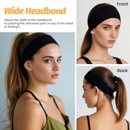 Wide Elastic Headbands for Women - 6 Pack Soft Sweatbands