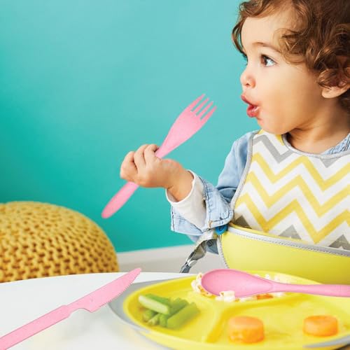 Pink Reusable Travel Utensils Set with Case - Wheat Straw Eco-Friendly Cutlery