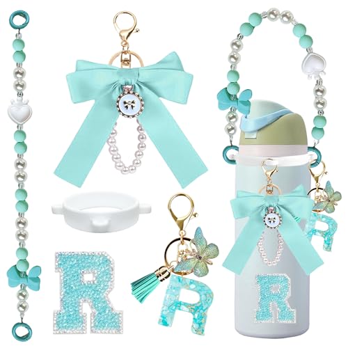 Water Bottle Accessory Bundle - Handle Strap with Charms - Cyan