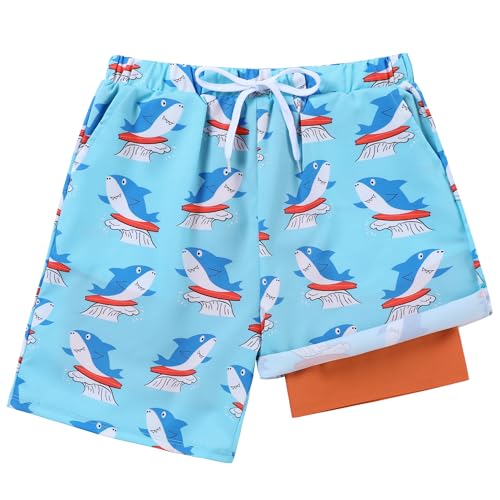 Boys Swim Trunks with Compression Liner - Shark, 11-12 Years