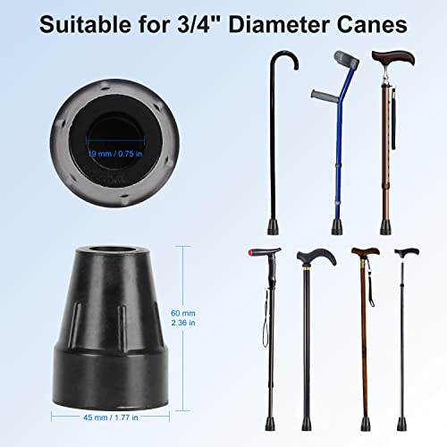 Supregear Black Rubber Cane Tips Set of 2 - Heavy Duty Replacement for Walking Canes 3/4 Inch