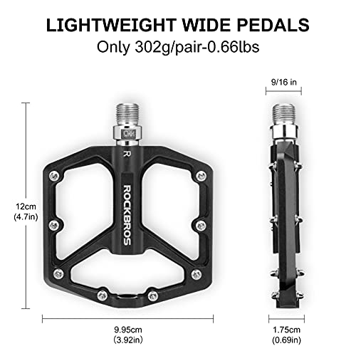 Aluminum MTB Pedals - Wide Platform Flat Pedals for BMX & Mountain Bikes - Black
