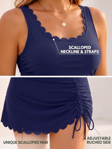 Daci Womens Navy Tankini Swimsuit with Skirt - X-Large Tummy Control 2-Piece Bathing Suit