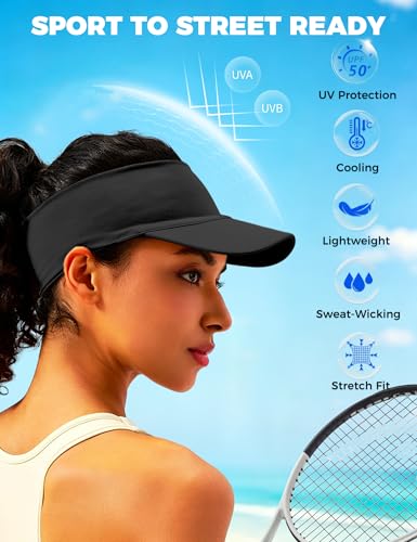ROYBENS Cooling Visor Hat for Men & Women, Elastic Headband Sun Visor – Black