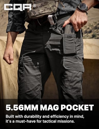Men's Tactical Pants - Water Resistant Cargo Pants - Mag Pocket Black, 34W x 32L
