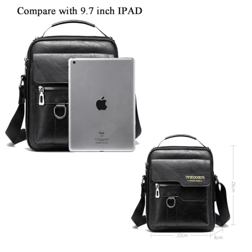 Men's Black Crossbody Messenger Bag Vintage PU Leather Small Satchel ANPTER