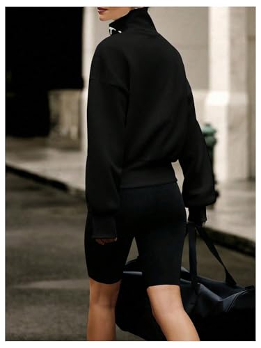 Verdusa Women's Black Medium Asymmetrical Zip Up Sweatshirt High Neck Pullover