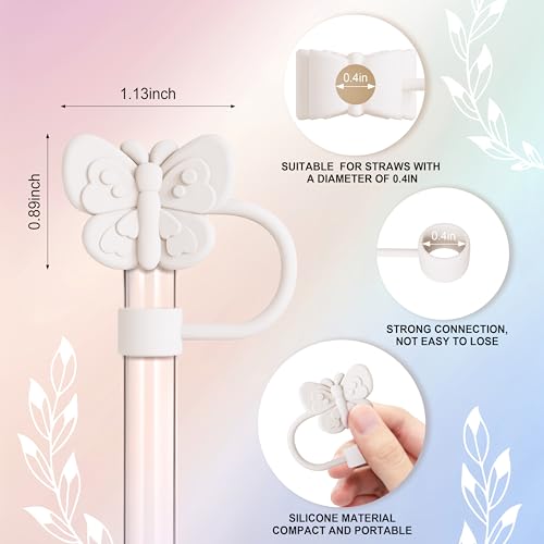 6-Piece Silicone Butterfly Straw Topper Set for 10mm Tumbler Straws