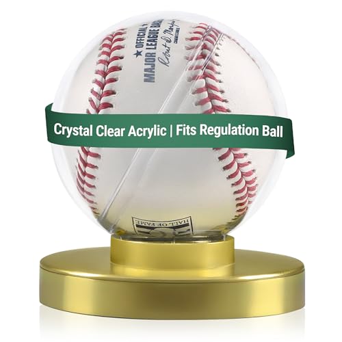 Autographed Baseball Display Case with UV Protection – Clear Acrylic, Gold Base, Stackable