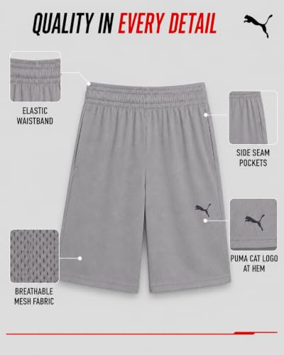 PUMA Boys 2 Pack Basketball Shorts - Active Performance, Navy/Grey, Sizes 4-20