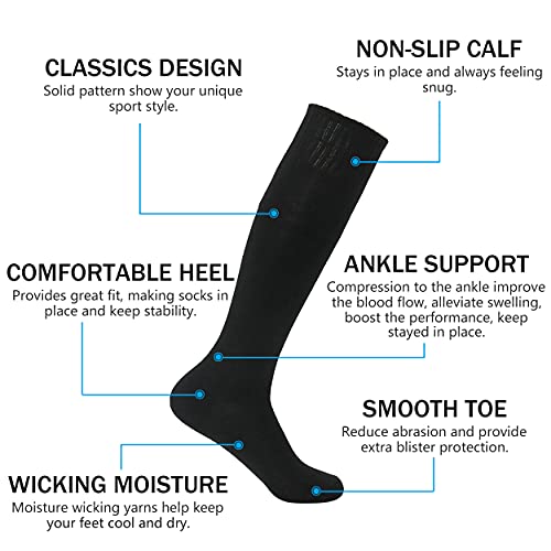 HAPYCEO Soccer Knee-High Socks 2P Black/2P (2, 6, 12 Pairs) for Baseball/Softball/Football
