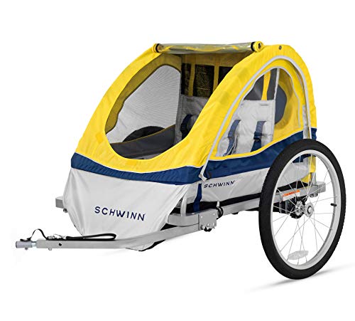 Child Bike Trailer for 2 Kids, 20-Inch Tires, Canopy - Yellow/Grey