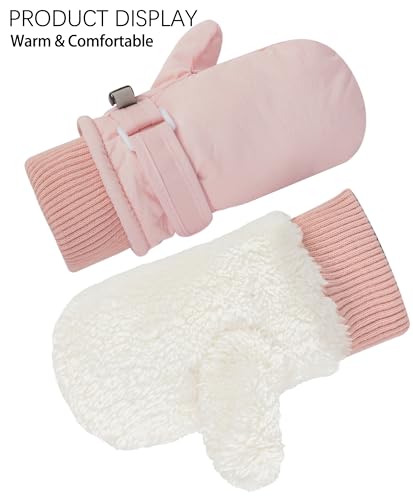 Warm Ski Gloves for Kids - Thickened Cold Weather - Pink, 2-4 Years