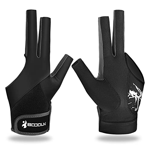 Billiard Pool Gloves for Left Hand - 3 Finger, Black, Large