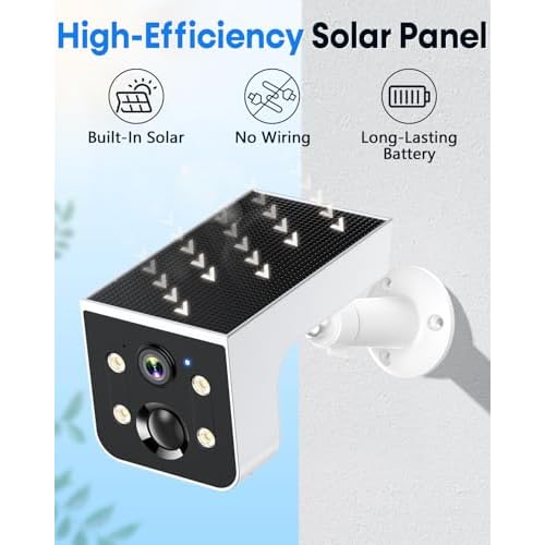 Solar Powered Wireless Outdoor Security Camera: 2K, Color Night Vision, PIR Motion Alerts, IP67, Easy No-Wiring Setup, Long Battery Life, Optional Subscription