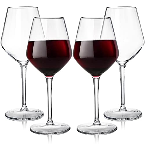 Dicunoy 16 oz Unbreakable Stemmed Wine Glasses Set, Plastic Goblets for Outdoor Patio Poolside Camping