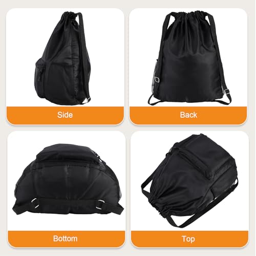 Drawstring Backpack Gym Bag - Large Capacity, Waterproof, Black