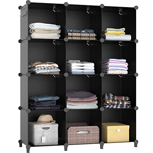 HOMIDEC Closet Organizers and Storage, 12 Cube Storage Organizer, Portable Closet Organization Clothes Shelves for Kids, Closet, Bedroom, Bathroom, Office, Black