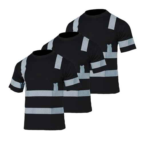 VENDACE Safety Shirts for Men 3 Pack High Visibility Reflective Hi Vis Short Sleeve Work Shirt Black (Black,L)
