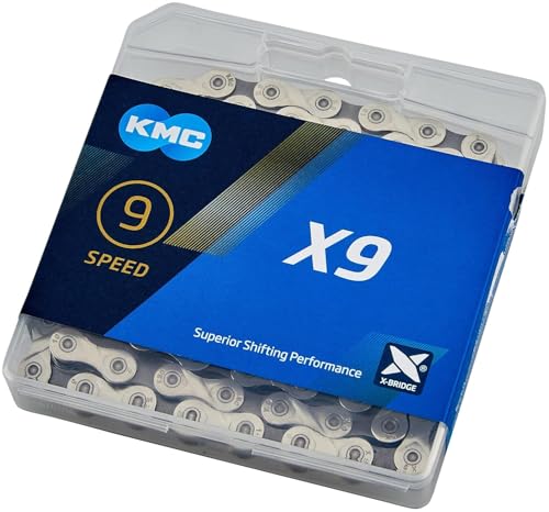 KMC X9 9-Speed Bicycle Chain 122 Links Silver/Grey - Compatible with Shimano, SRAM